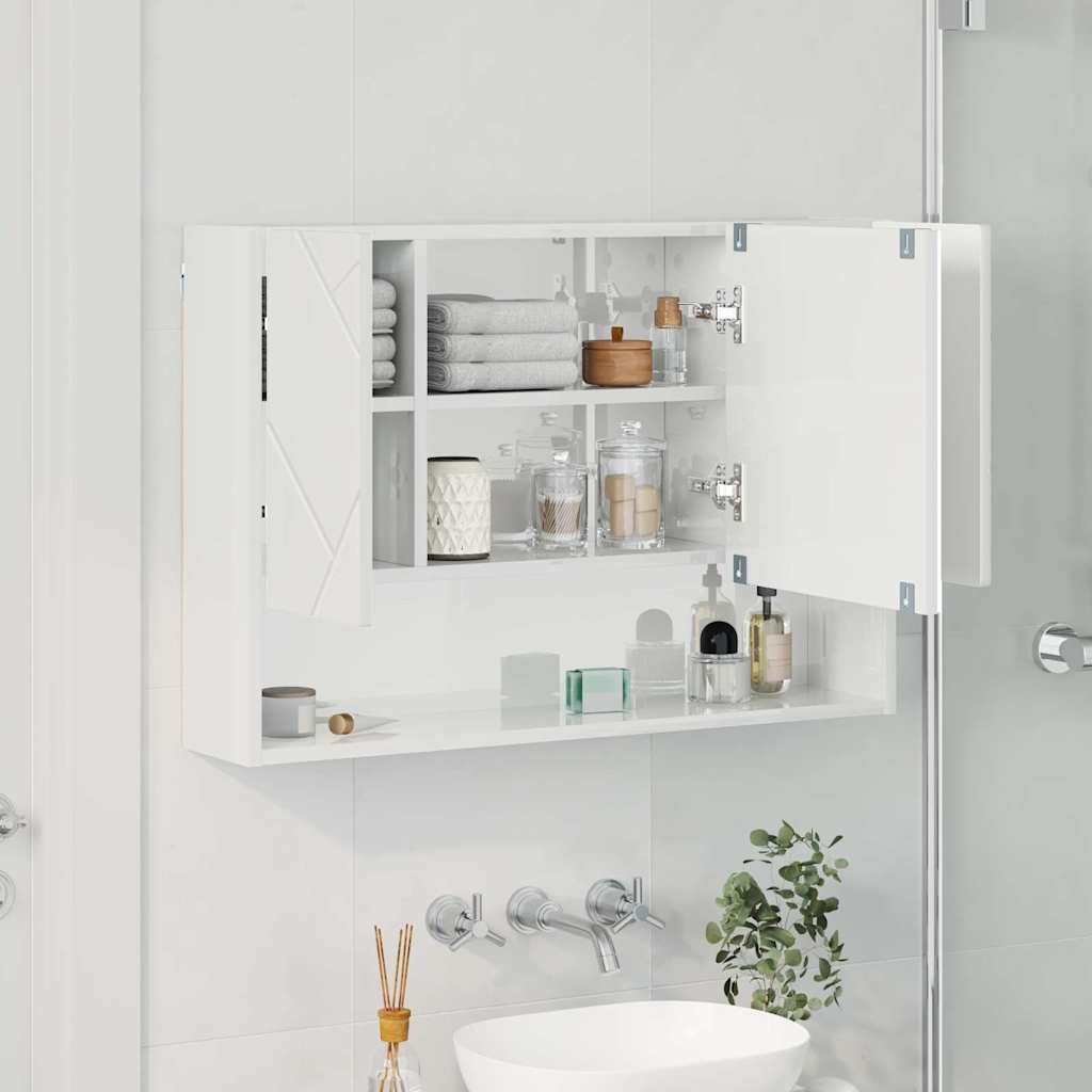 Mobiletto per specchio da bagno Bianco lucido 80 x 17 x 55 cm 883358