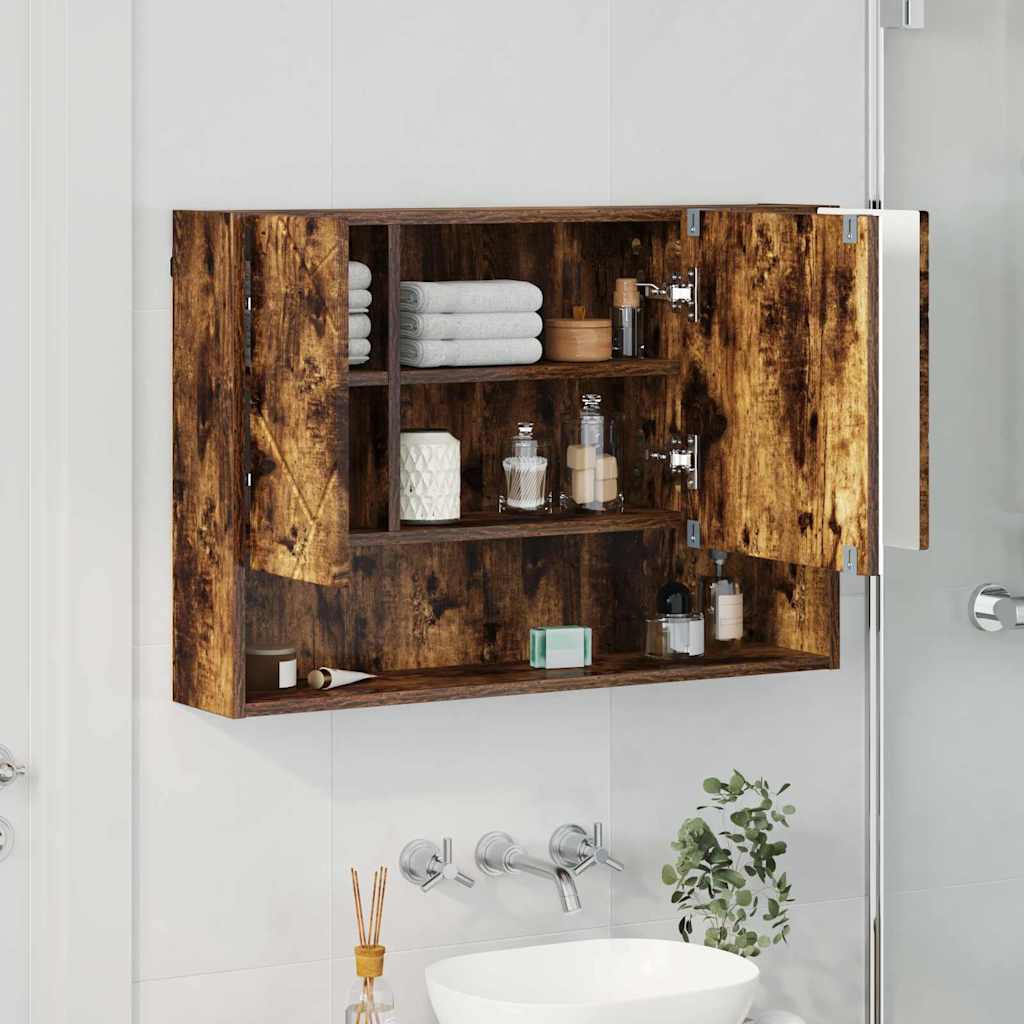Mobiletto per specchio da bagno Rovere fumo 80 x 17 x 55 cm 883359