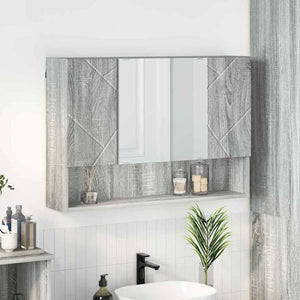 Mobiletto per specchio con porta-Armadietto a Specchio da Bagno Grigio Sonoma 80 x 17 x 55 cm