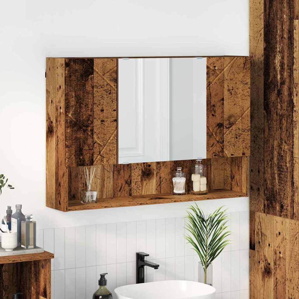 Mobiletto per specchio con porta-Armadietto a Specchio da Bagno Legno vecchio 80 x 17 x 55 cm