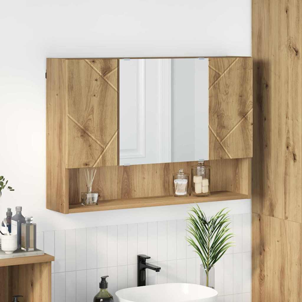 Mobiletto per specchio da bagno con porta rovere artigianale 883363