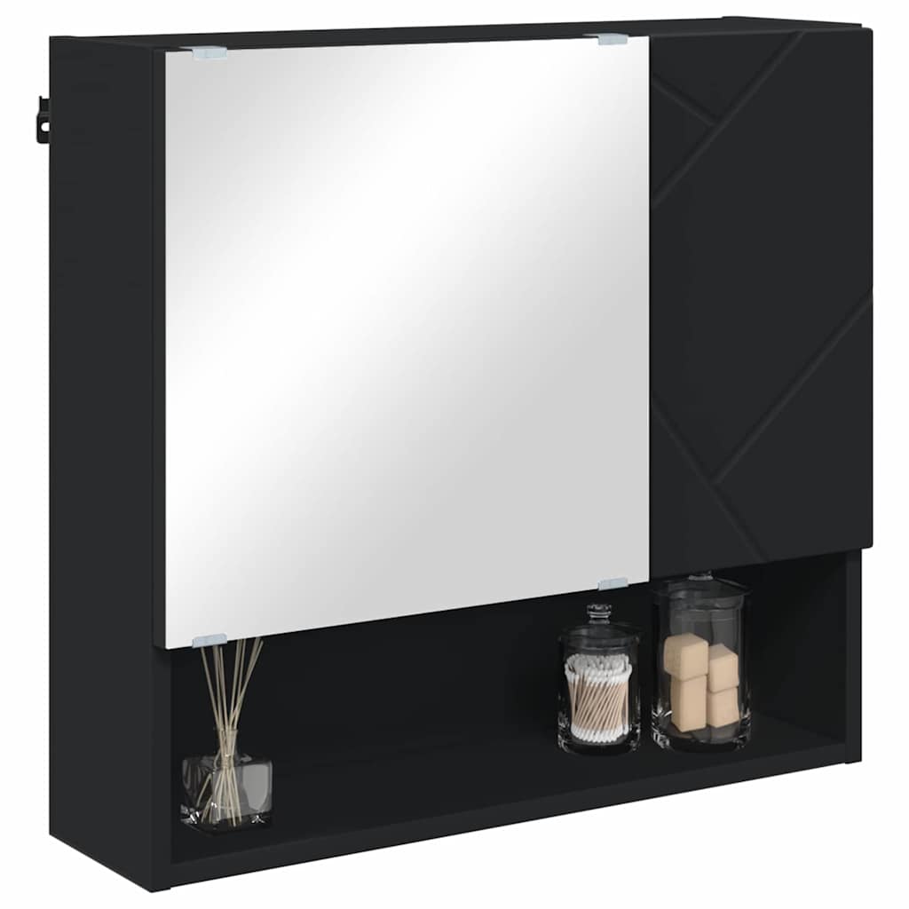 Mobiletto per specchio-Mensola con Specchio Nero 59 x 17 x 55 cm Legno multistrato