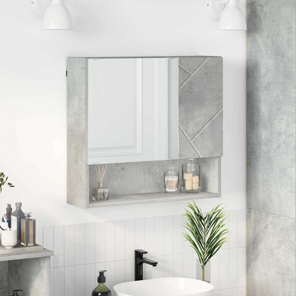 Mobiletto per specchio con porta-Armadietto a Specchio da Bagno Grigio cemento 59 x 17 x 55 cm