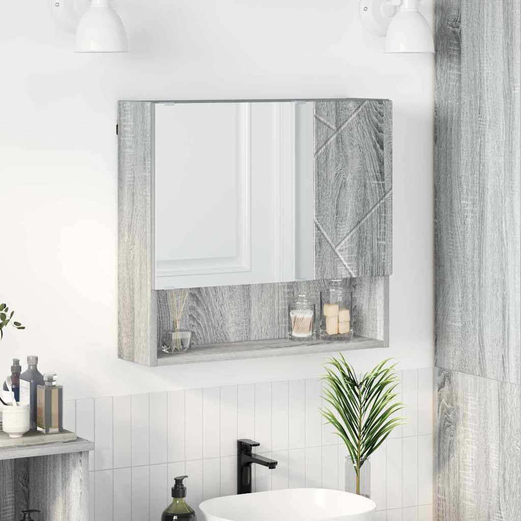 Mobiletto per specchio con porta-Armadietto a Specchio da Bagno Grigio Sonoma 59 x 17 x 55 cm