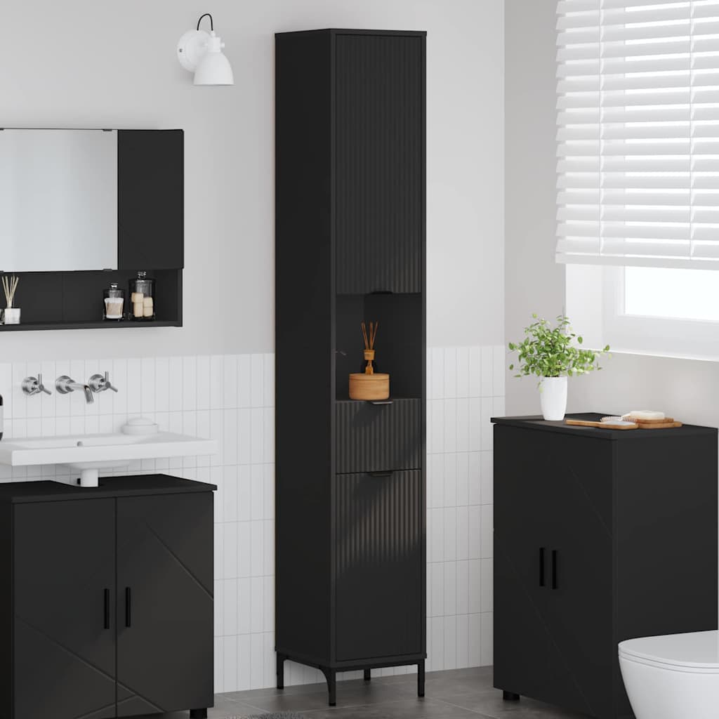 Mobiletto bagno alto Nero 31.5 x 33 x 190 cm Legno multistrato 883405