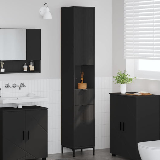 Mobiletto bagno alto Nero 31.5 x 33 x 190 cm Legno multistrato 883405