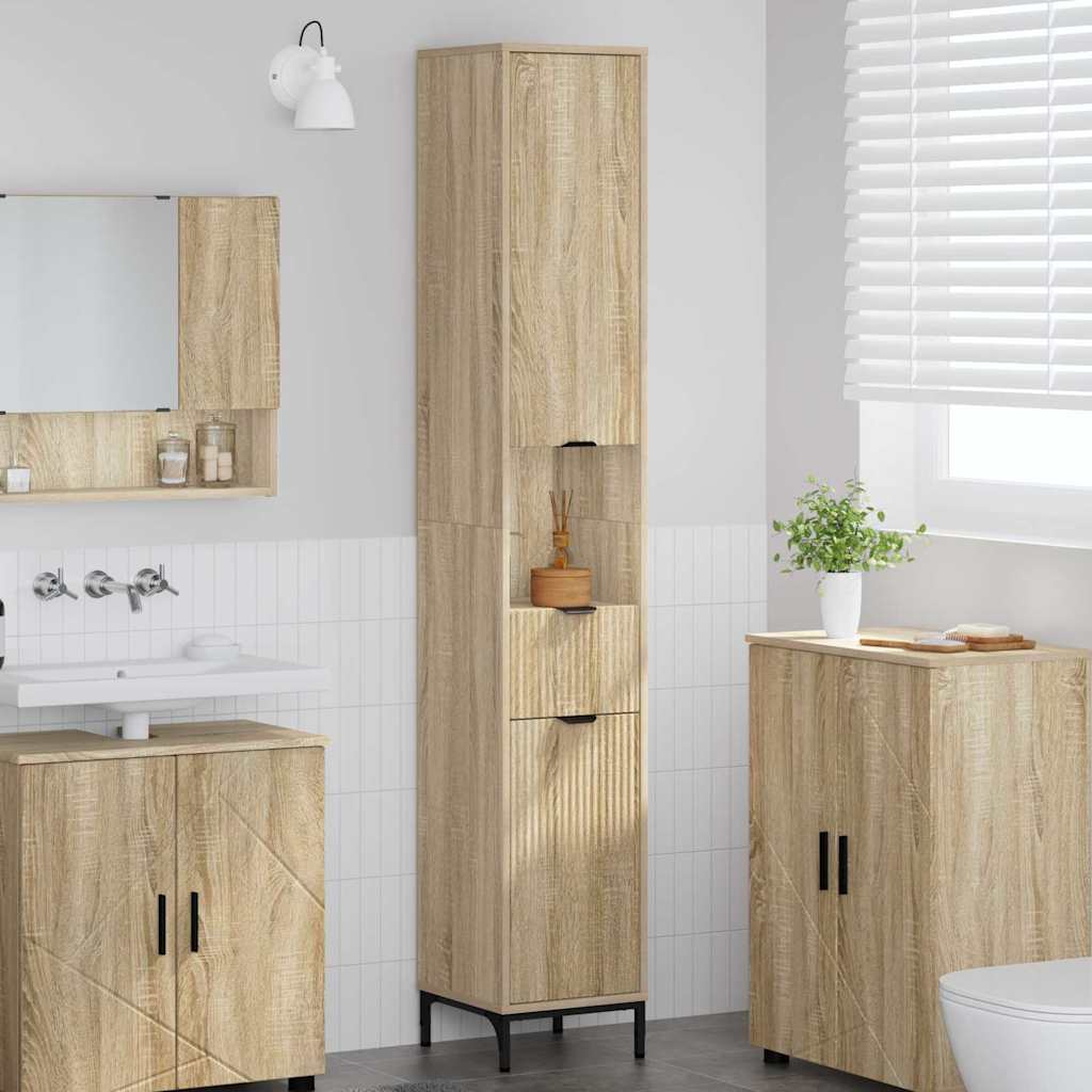 Mobiletto bagno alto con porta rovere sonoma 31.5 x 33 x 190 cm 883406