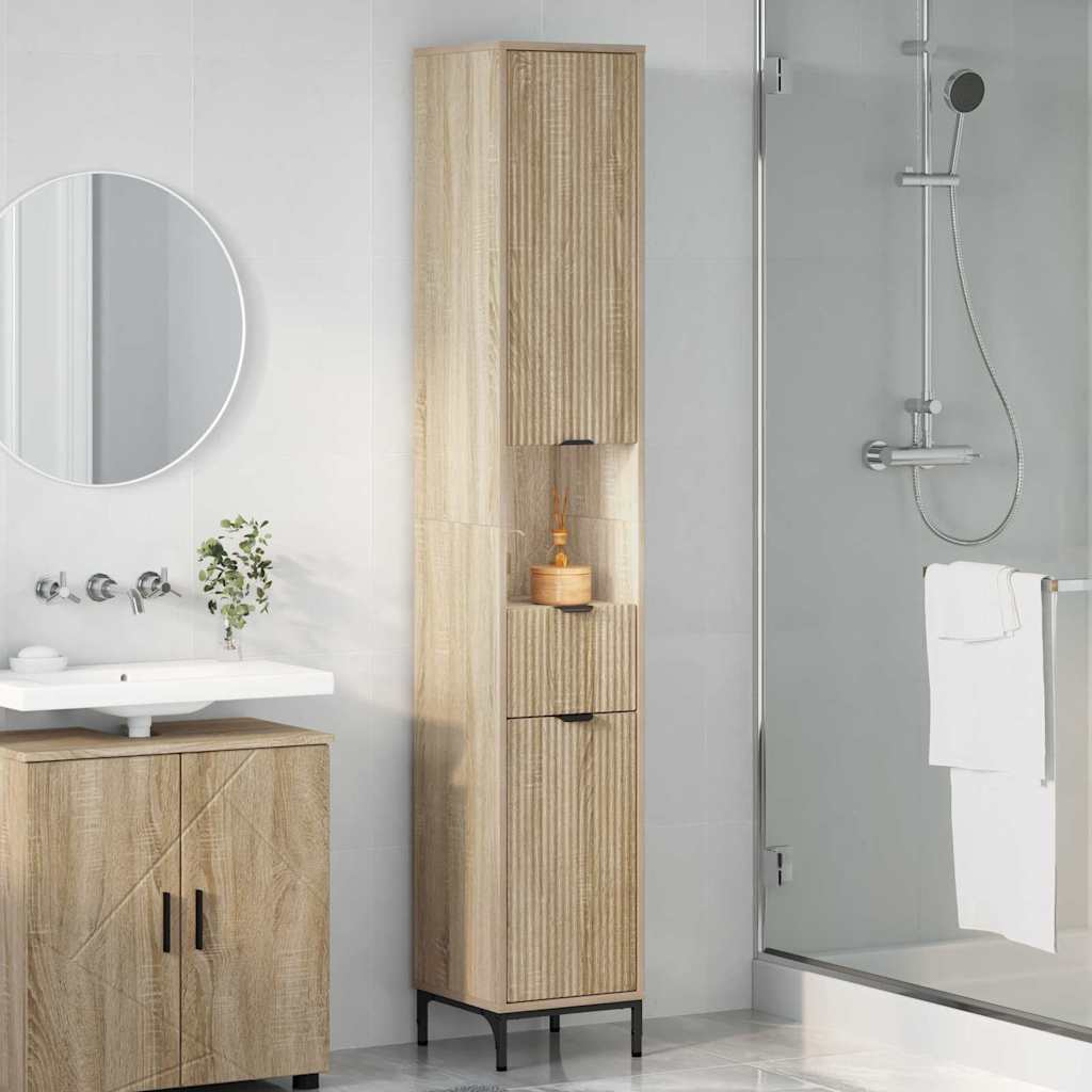 Mobiletto bagno alto con porta rovere sonoma 31.5 x 33 x 190 cm 883406
