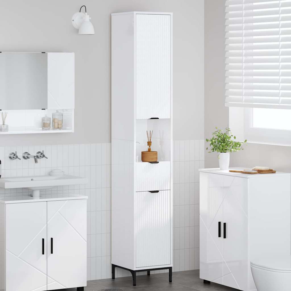 Mobiletto bagno alto con porta Bianco lucido 31.5 x 33 x 190 cm 883408