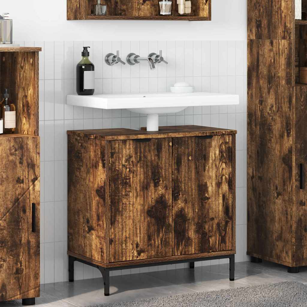 Armadio per Lavabo da Bagno-Armadietto da bagno-Mobiletto da bagno Rovere fum¨¦ 60,5 x 33,5 x 61 cm