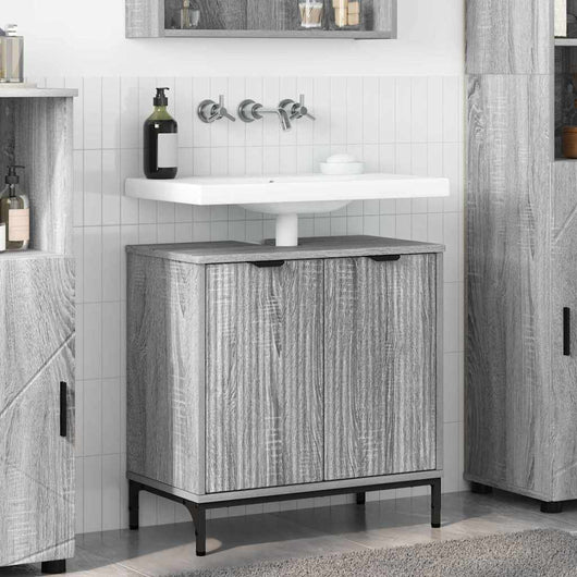 Armadio per Lavabo da Bagno-Armadietto da bagno-Mobiletto da bagno Grigio Sonoma 60,5 x 33,5 x 61 cm