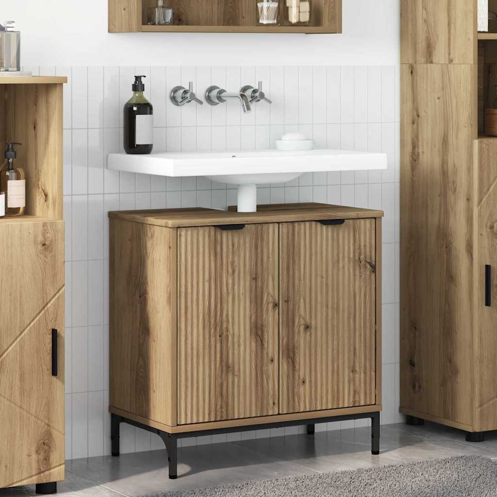 Armadio per Lavabo da Bagno-Armadietto da bagno-Mobiletto da bagno con porta Rovere artigianale