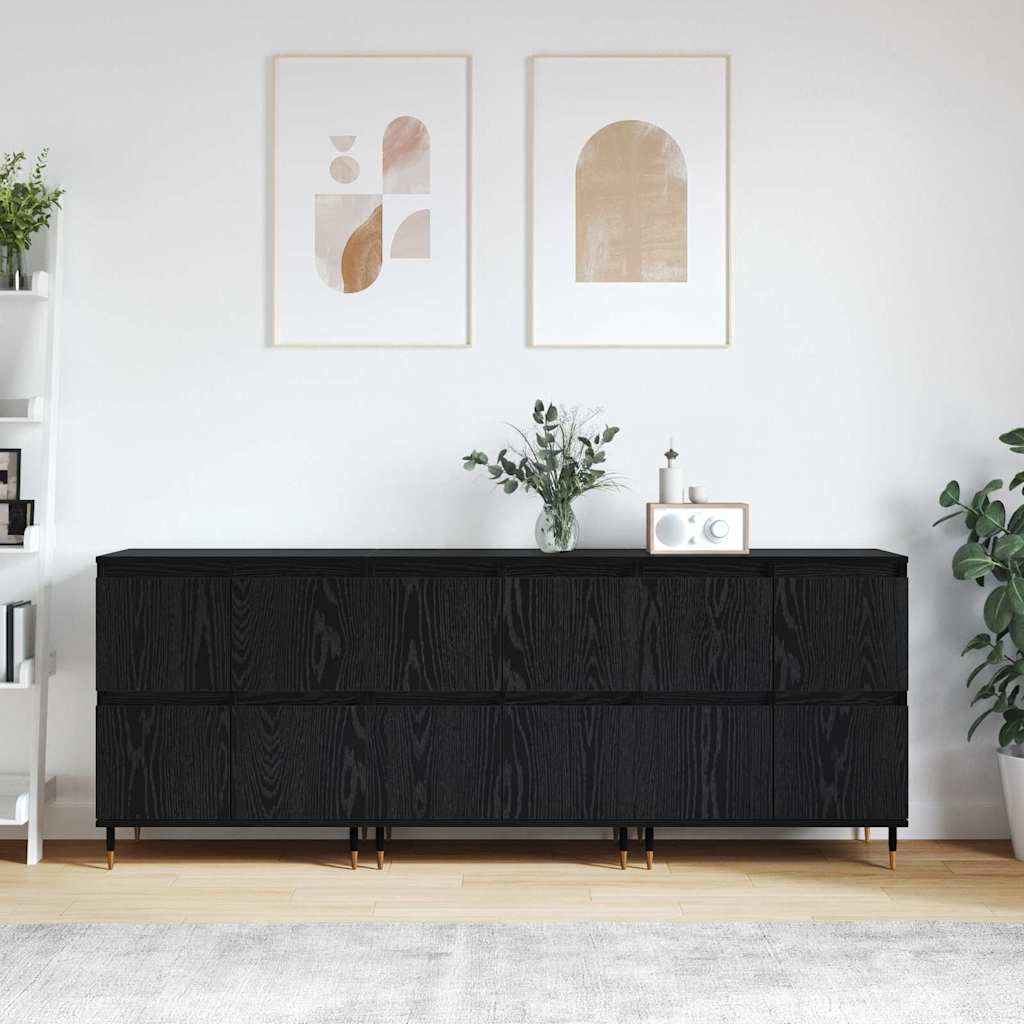 vidaXL Sideboards 3 pcs Rovere nero 180 x 35 x 70 cm Legno multistrato