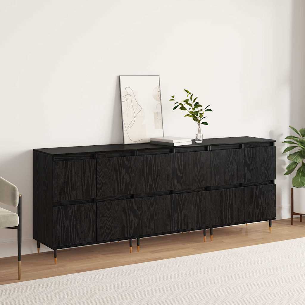 vidaXL Sideboards 3 pcs Rovere nero 180 x 35 x 70 cm Legno multistrato