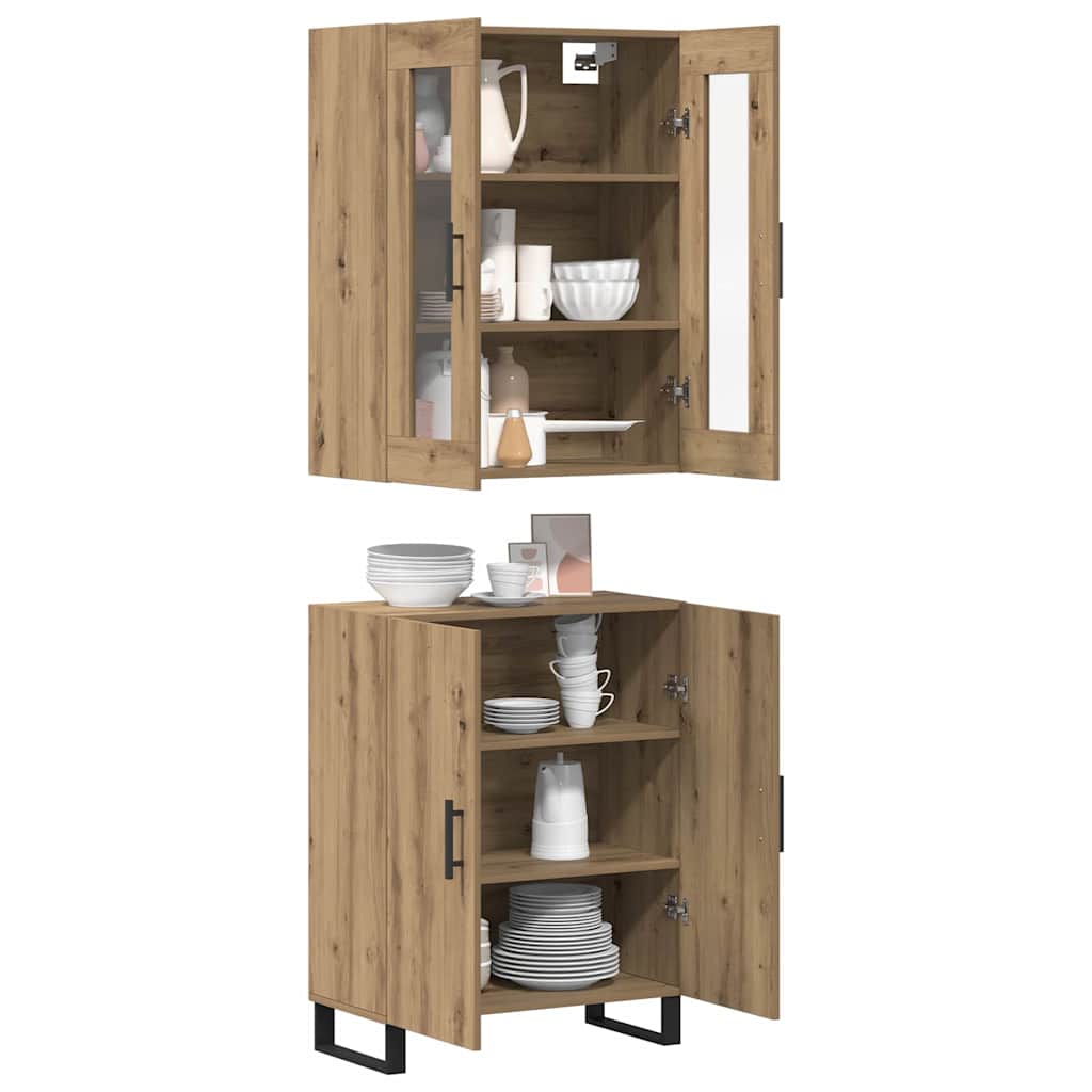 Credenza 2 pz-Set di 2 Buffet-Armadio da cucina rovere artigianale Legno multistrato 657312