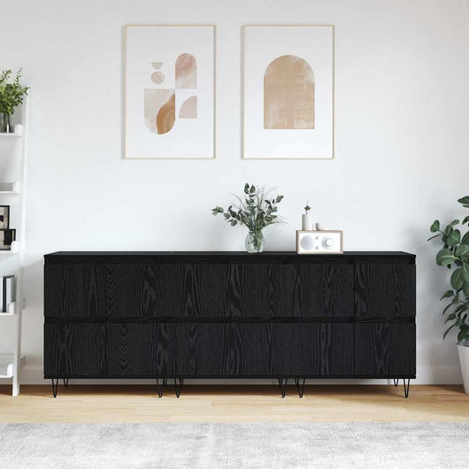 vidaXL Sideboards 3 pcs Rovere nero 180 x 35 x 70 cm Legno multistrato