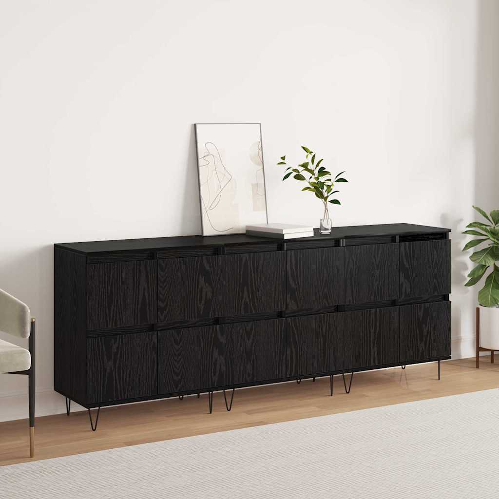 vidaXL Sideboards 3 pcs Rovere nero 180 x 35 x 70 cm Legno multistrato
