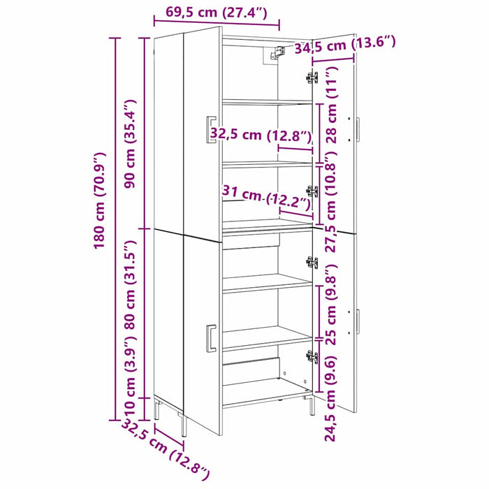 vidaXL Credenza Legno vecchio 69,5 x 34 x 180 cm Legno multistrato