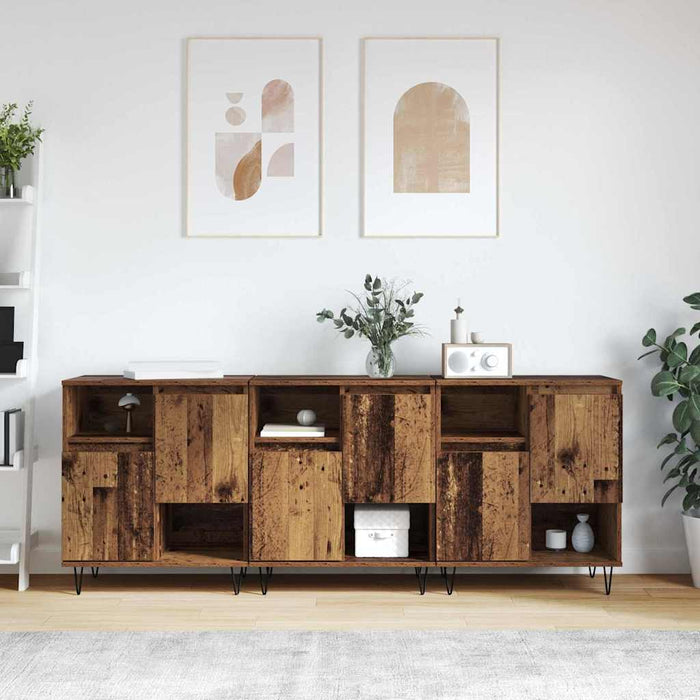 Credenza 3 pz-Set di 3 Buffet-Armadio da cucina Legno vecchio 60 x 35 x 70 cm 304383
