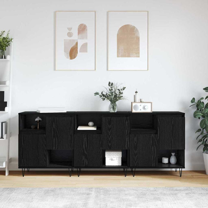 vidaXL Sideboards 3 pcs Rovere nero 180 x 35 x 70 cm Legno multistrato