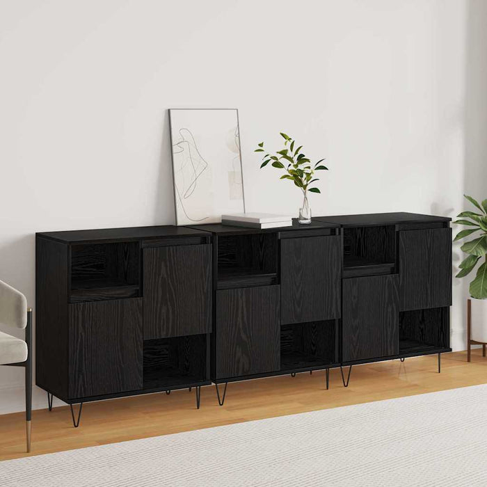 vidaXL Sideboards 3 pcs Rovere nero 180 x 35 x 70 cm Legno multistrato