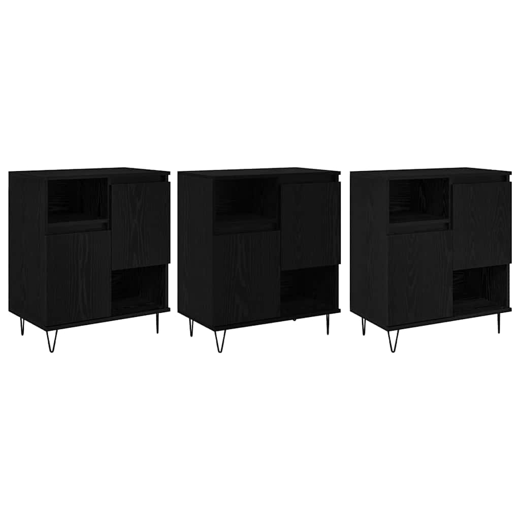 Credenza 3 pz-Set di 3 Buffet-Armadio da cucina Rovere Nero 60 x 35 x 70 cm 630457