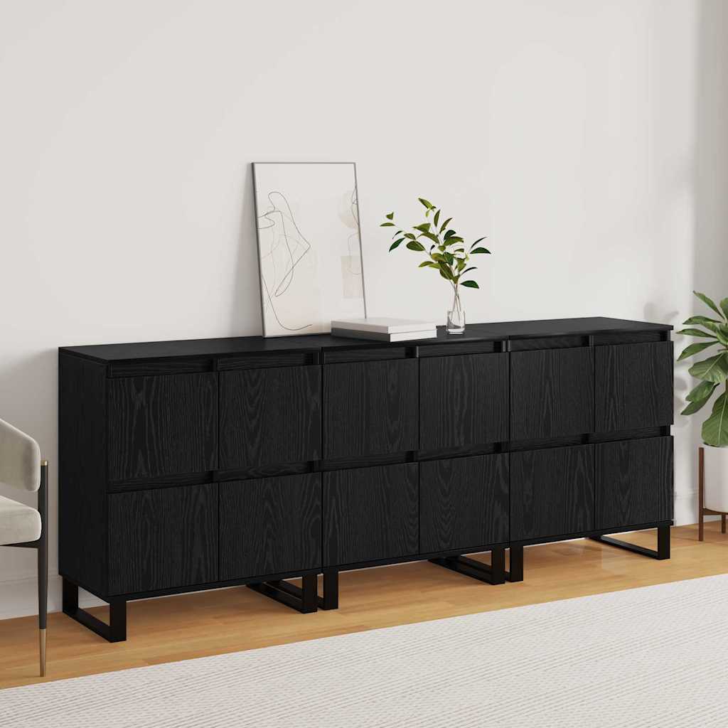 vidaXL Sideboards 3 pcs Rovere nero 180 x 35 x 70 cm Legno multistrato