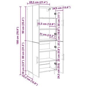 vidaXL Credenza Legno vecchio 69,5 x 34 x 180 cm Legno multistrato