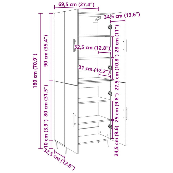 vidaXL Credenza rovere artigianale 69,5 x 34 x 180 cm