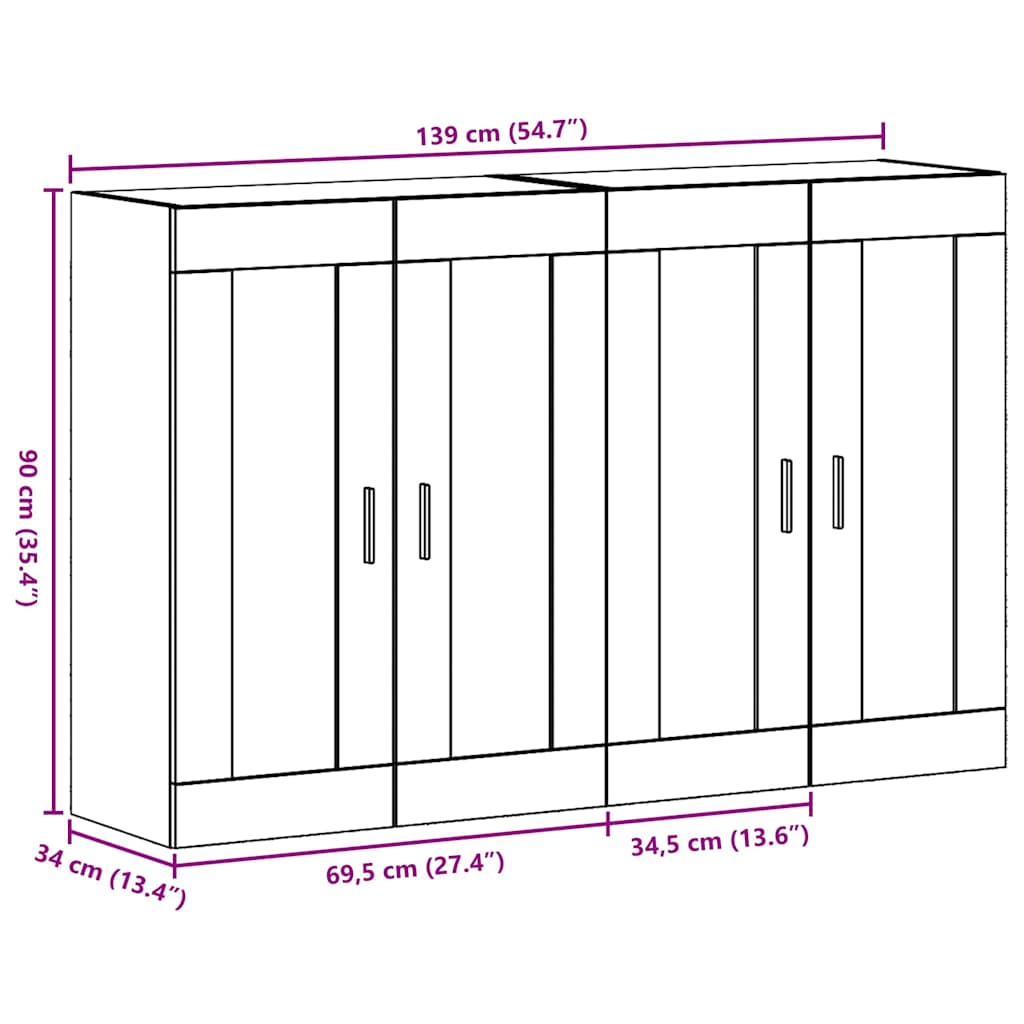 vidaXL Armadi da Muro 2 pcs Legno vecchio 69.5 x 34 x 90 cm