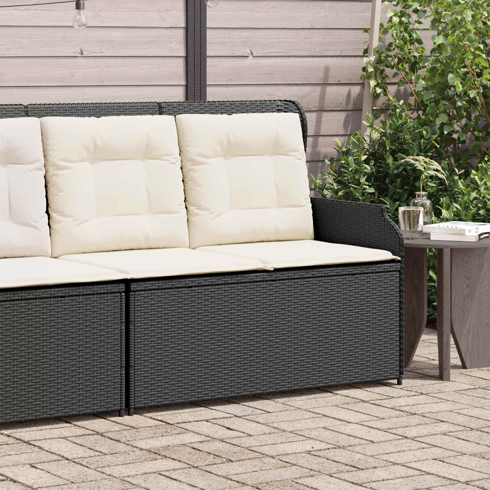 Panchina da giardino con cuscino Nero Poly Rattan 3394440