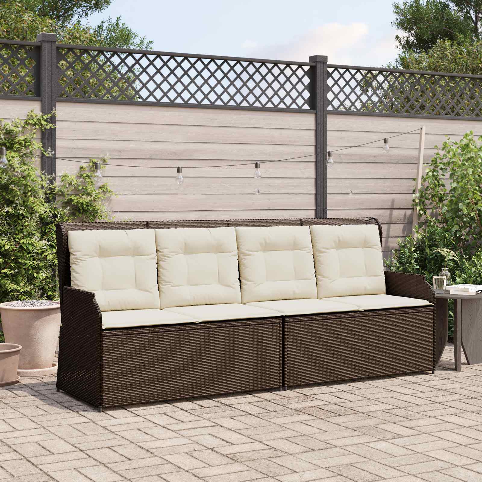 Panchina da giardino con cuscino Marrone Poly Rattan 3394441