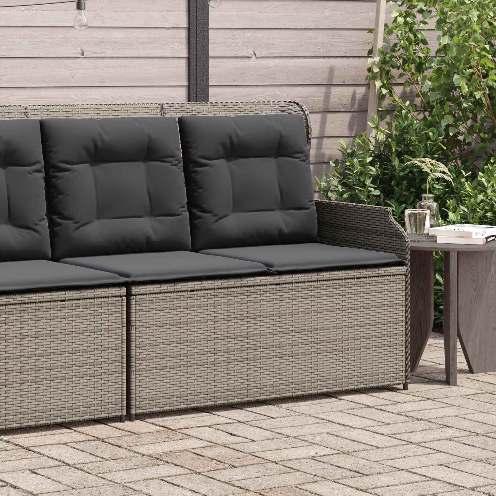 Panchina da giardino con cuscino Grigio Poly Rattan 3394442