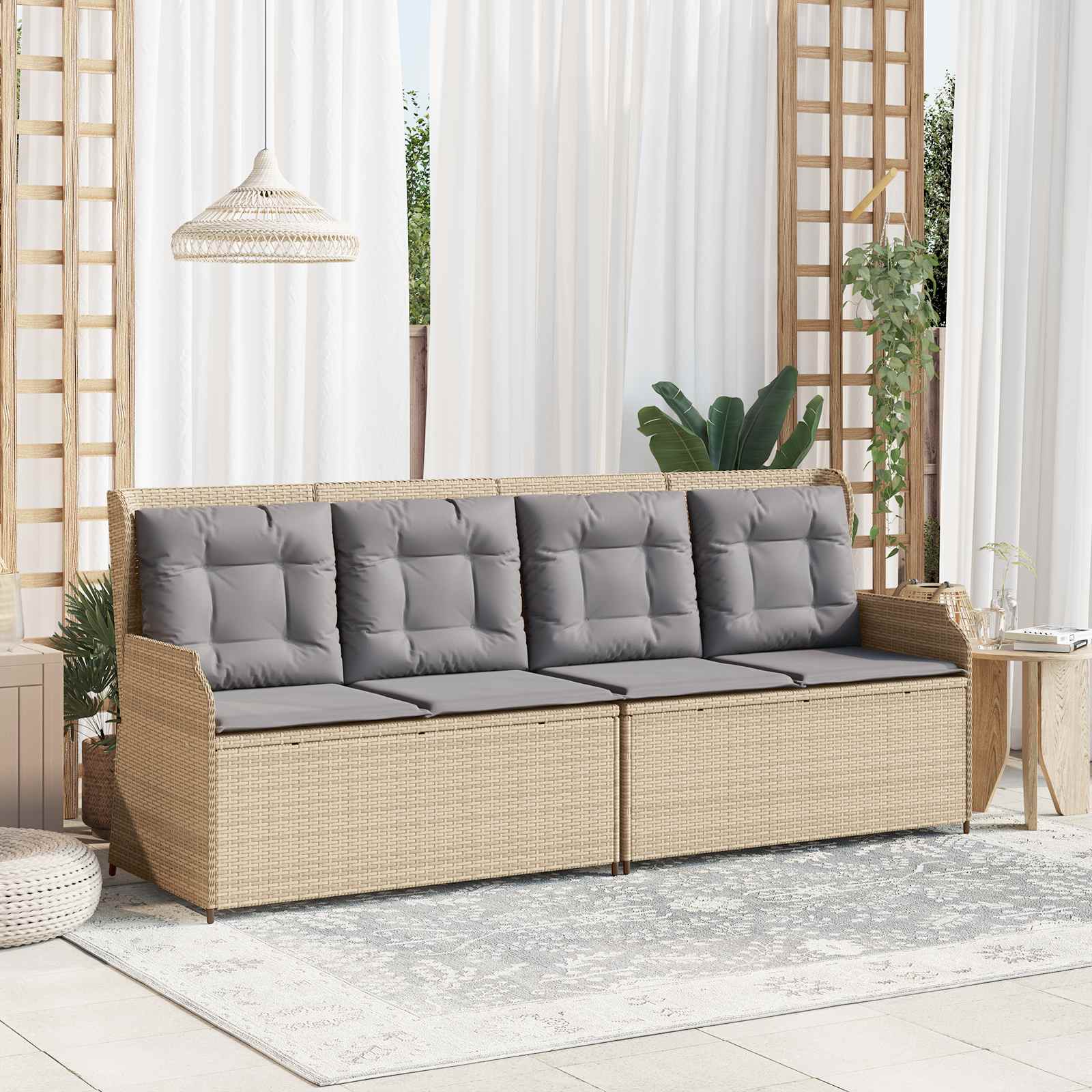 Panchina da giardino con cuscino Beige Poly Rattan 3394443