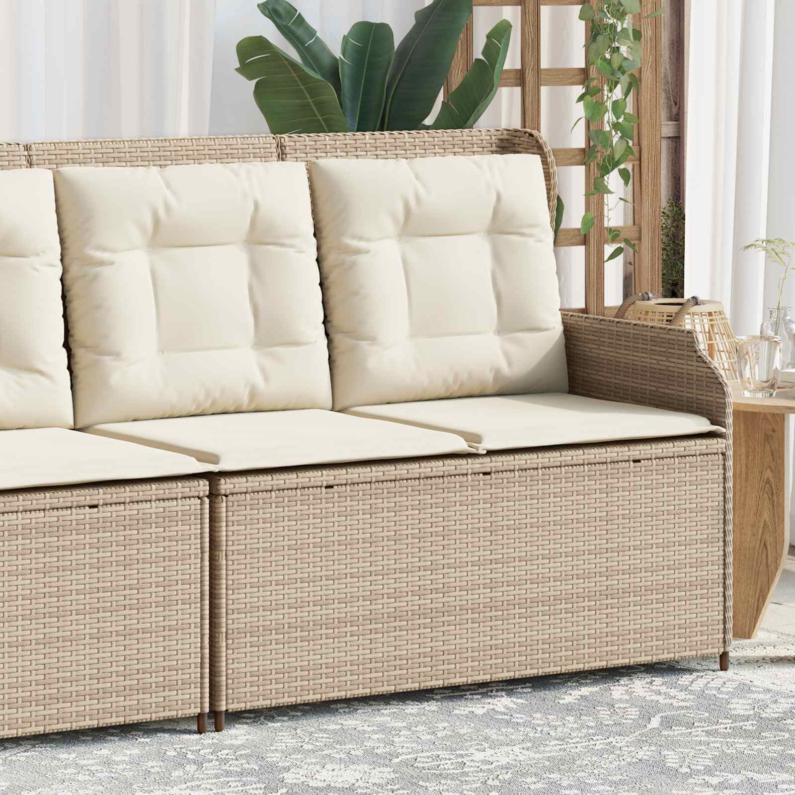 Panchina da giardino con cuscino Beige Poly Rattan 3394444