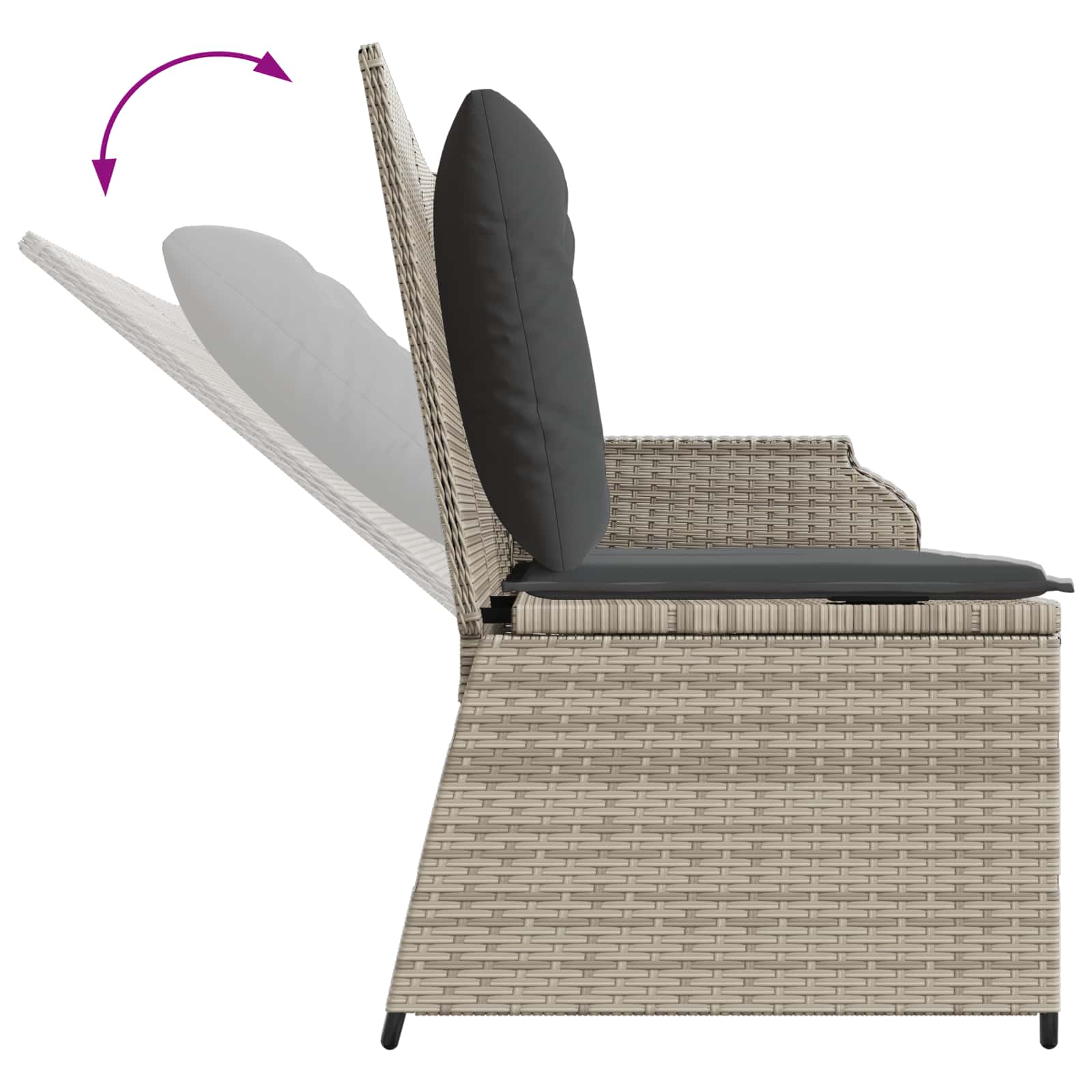 Panchina da giardino con cuscino Grigio chiaro Poly Rattan 3394445