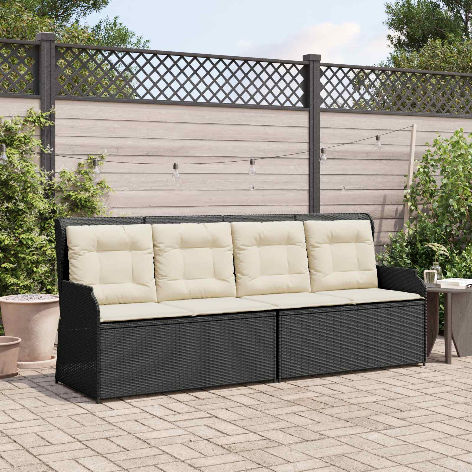 Panchina da giardino con cuscino Nero Poly Rattan 3394449