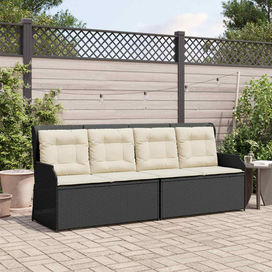 Panchina da giardino con cuscino Nero Poly Rattan 3394449