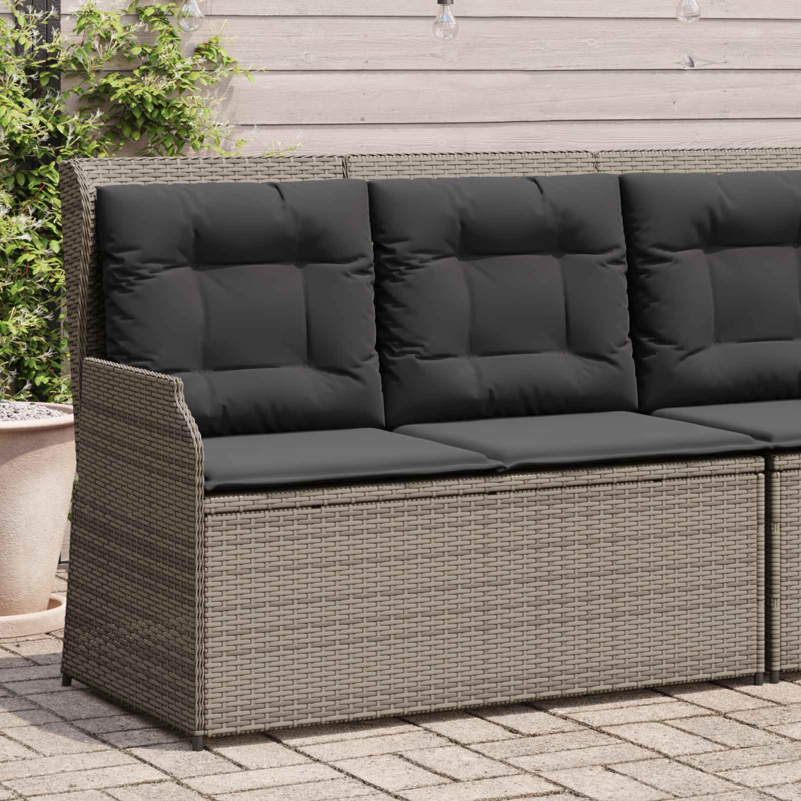 Panchina da giardino con cuscino Grigio Poly Rattan 3394451