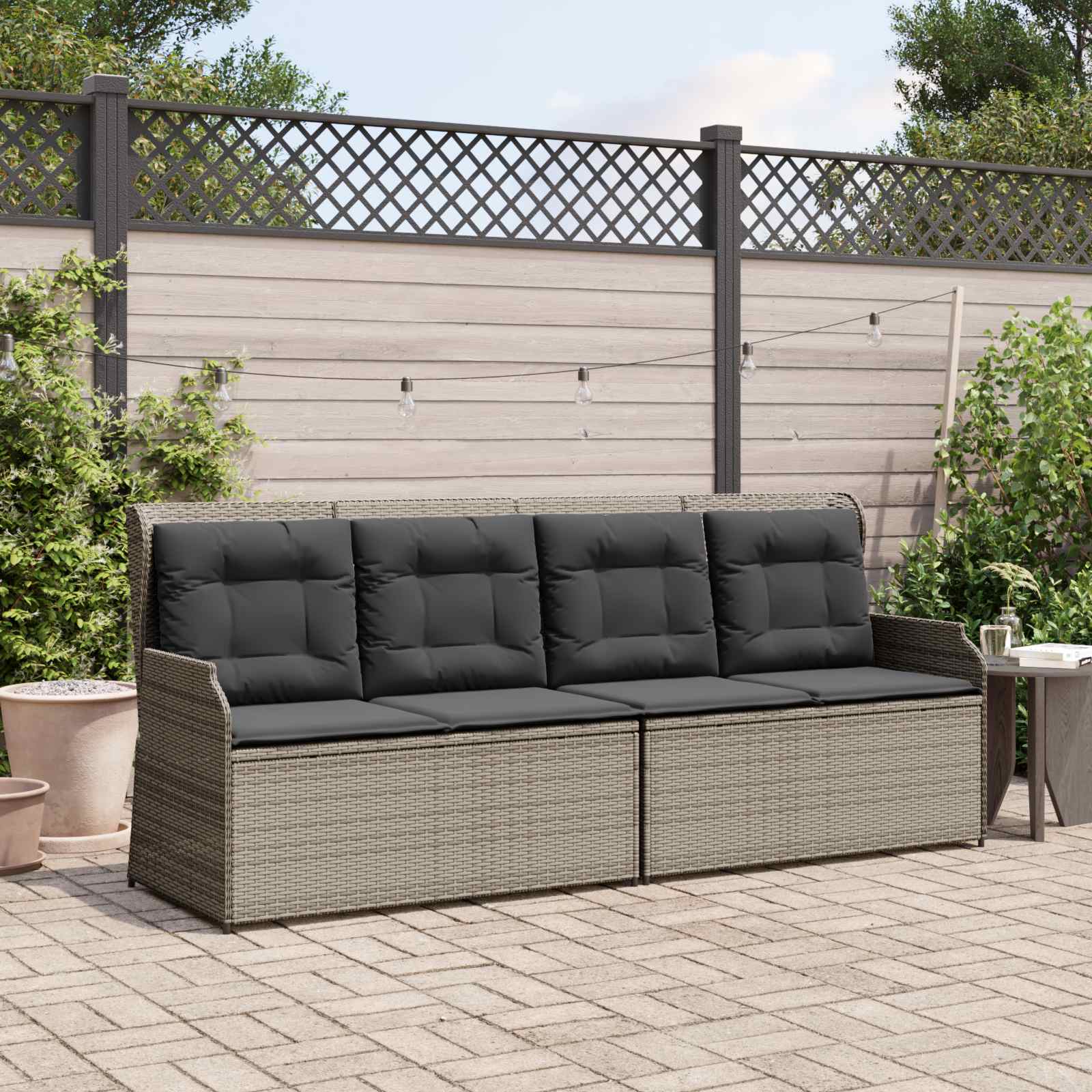 Panchina da giardino con cuscino Grigio Poly Rattan 3394451