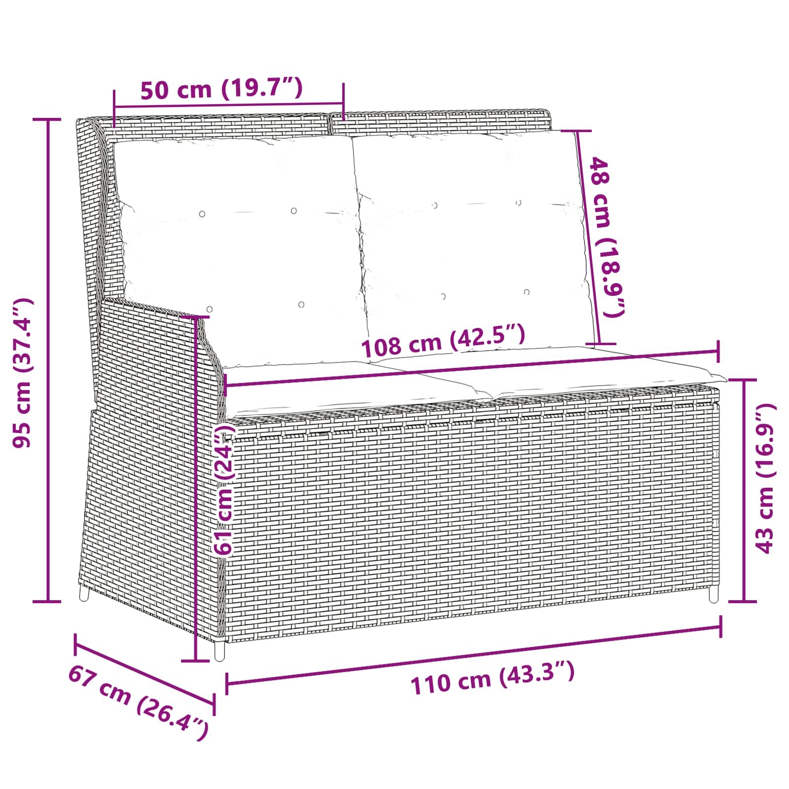 Panchina da giardino con cuscino Grigio Poly Rattan 3394451