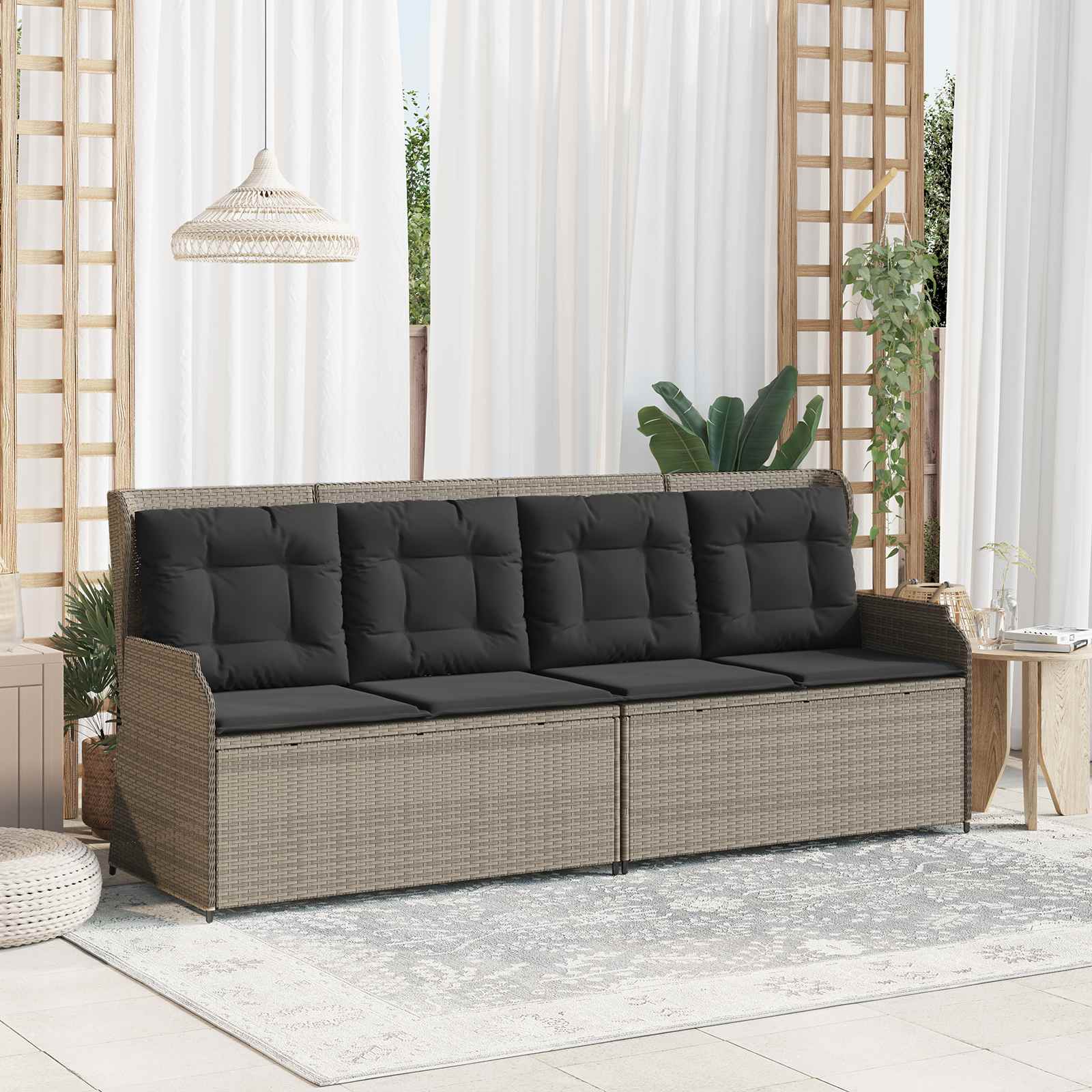 Panchina da giardino con cuscino Grigio chiaro Poly Rattan 3394454