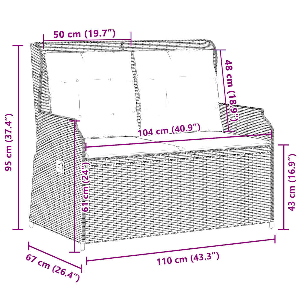 vidaXL Panchina da giardino con cuscino Marrone Poly Rattan