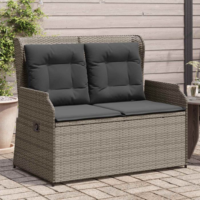 Panchina da giardino con cuscino Grigio Poly Rattan 3394460
