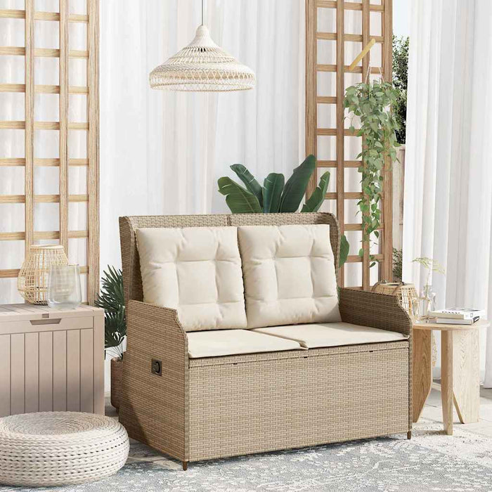 vidaXL Panchina da giardino con cuscino Beige Poly Rattan