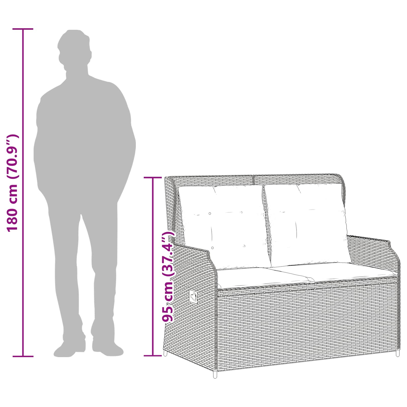 Panchina da giardino con cuscino Grigio chiaro Poly Rattan 3394463