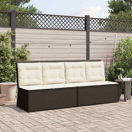 vidaXL Panchina da giardino con cuscino Marrone Poly Rattan