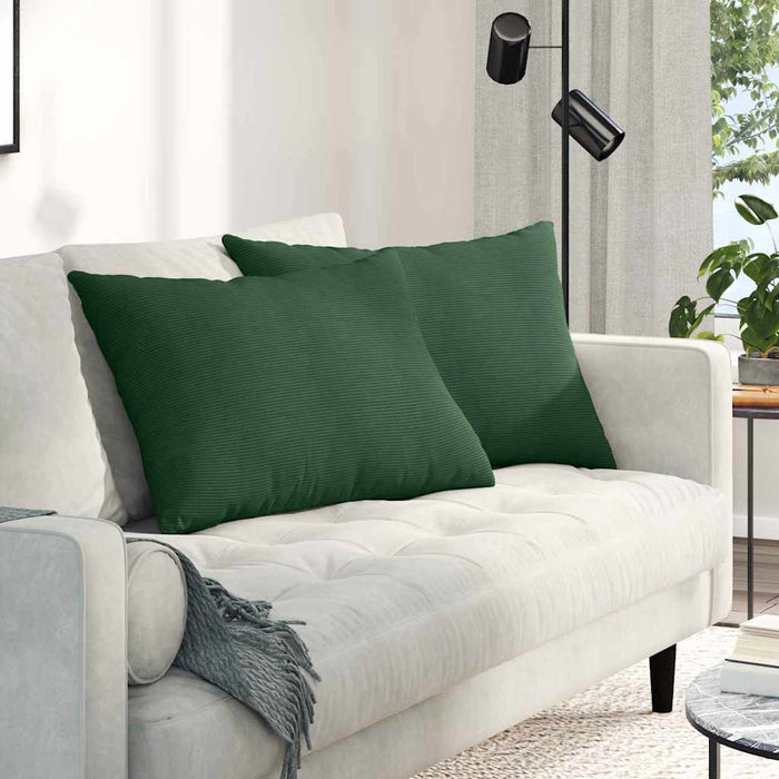 Cuscini da Divano 2 pz-Set di 2 Cuscini per Sofa Verde Scuro 70 x 50 cm Tessuto in Cords 704458