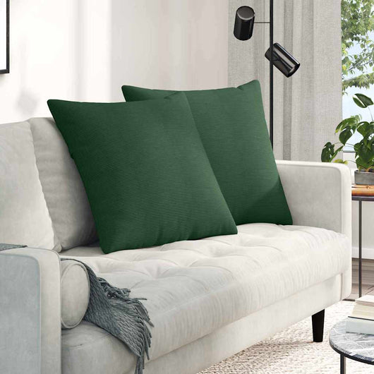 Cuscini da Divano 2 pz-Set di 2 Cuscini per Sofa Verde Scuro 60 x 60 cm Tessuto in Cords 788583