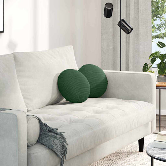 Cuscini per Seduta 2 pcs Verde Scuro Ø 30 cm Tessuto in Cords 42014117